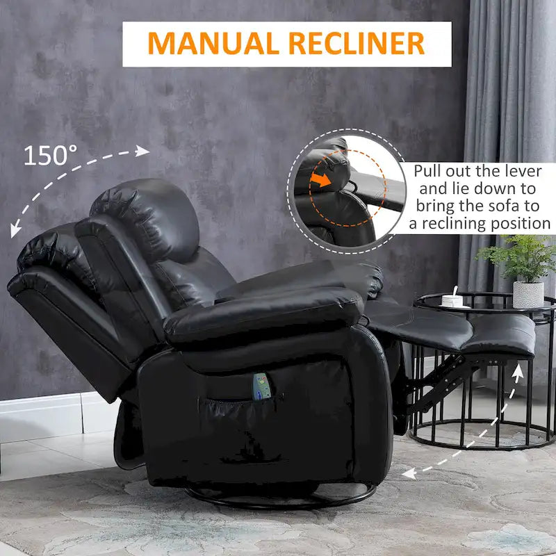 Black PU Leather Swivel Rocking Massage Recliner