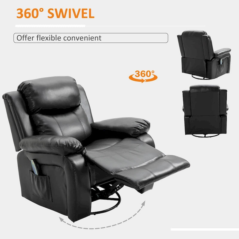 Black PU Leather Swivel Rocking Massage Recliner