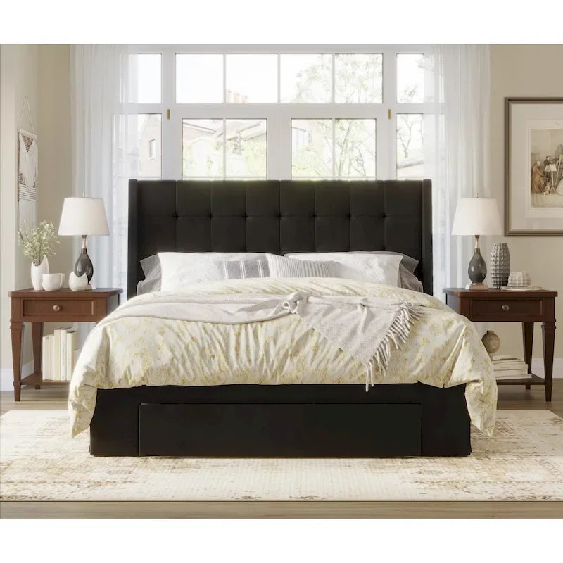 Tufted Upholstered Storage Bed with Footboard Drawer