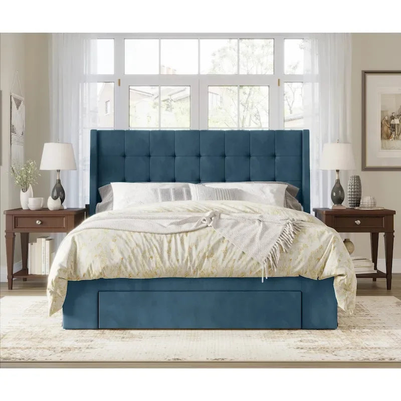 Tufted Upholstered Storage Bed with Footboard Drawer