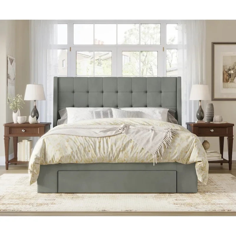 Tufted Upholstered Storage Bed with Footboard Drawer