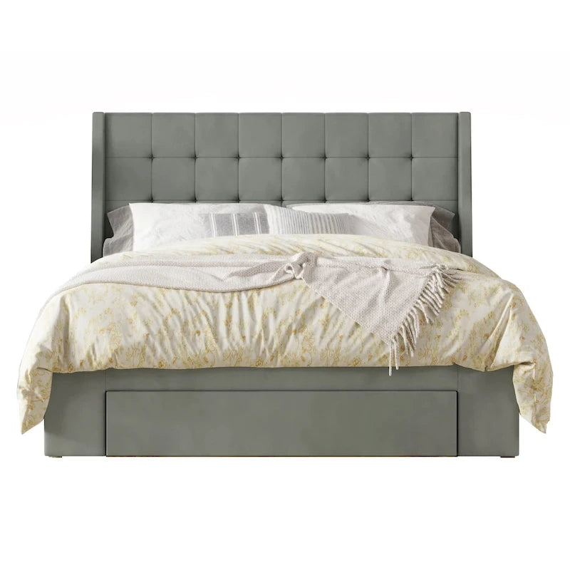 Tufted Upholstered Storage Bed with Footboard Drawer