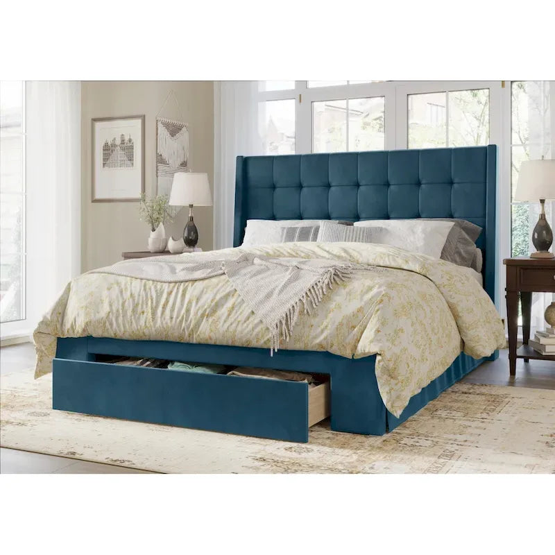 Tufted Upholstered Storage Bed with Footboard Drawer