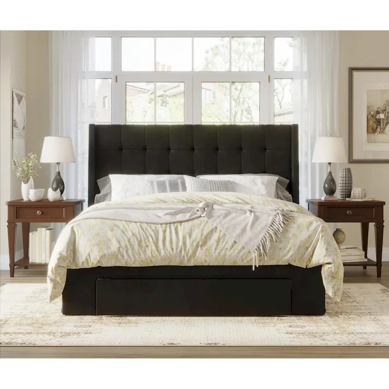 Tufted Upholstered Storage Bed with Footboard Drawer