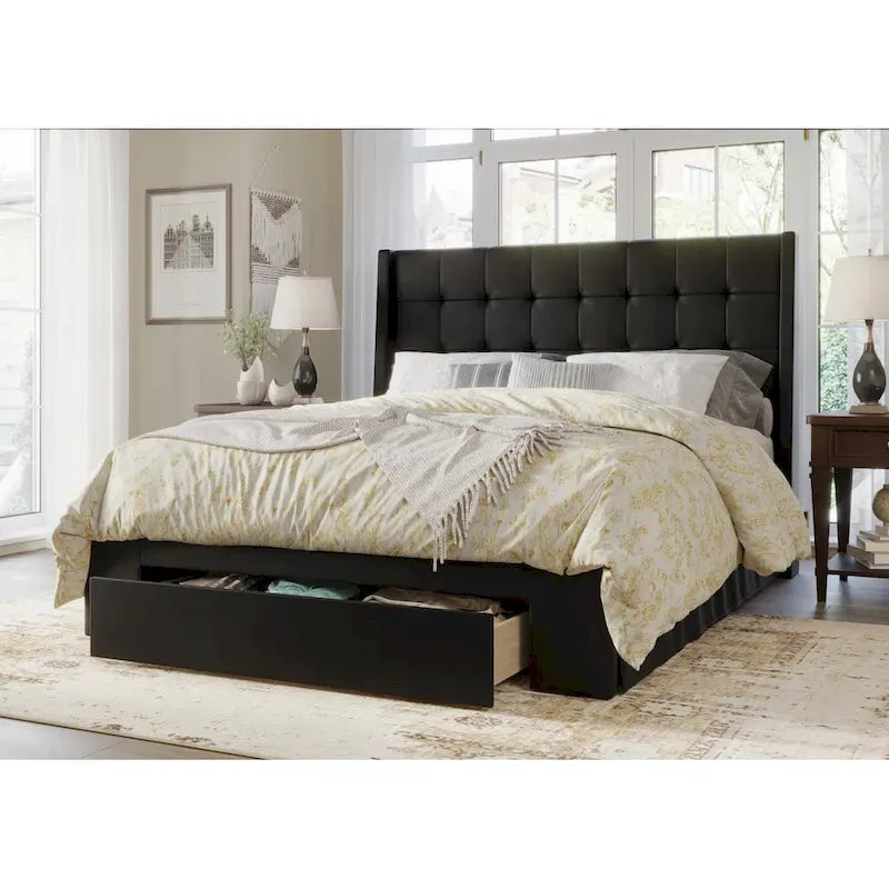 Tufted Upholstered Storage Bed with Footboard Drawer