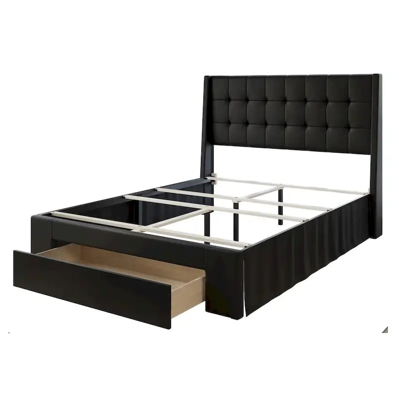 Tufted Upholstered Storage Bed with Footboard Drawer