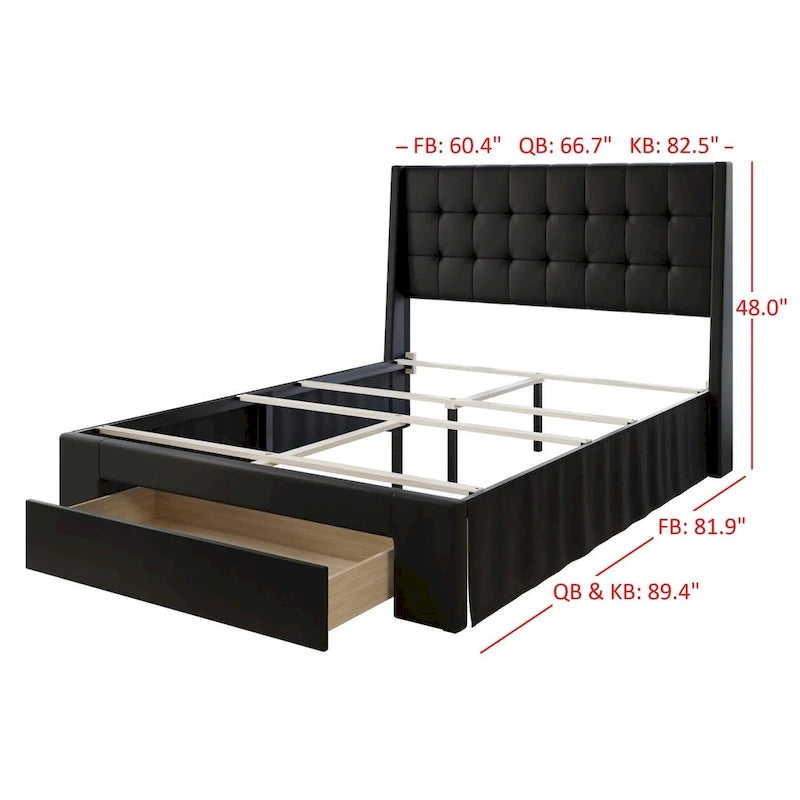 Tufted Upholstered Storage Bed with Footboard Drawer
