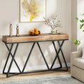Table console de 55 pouces effet bois avec pieds en métal noir