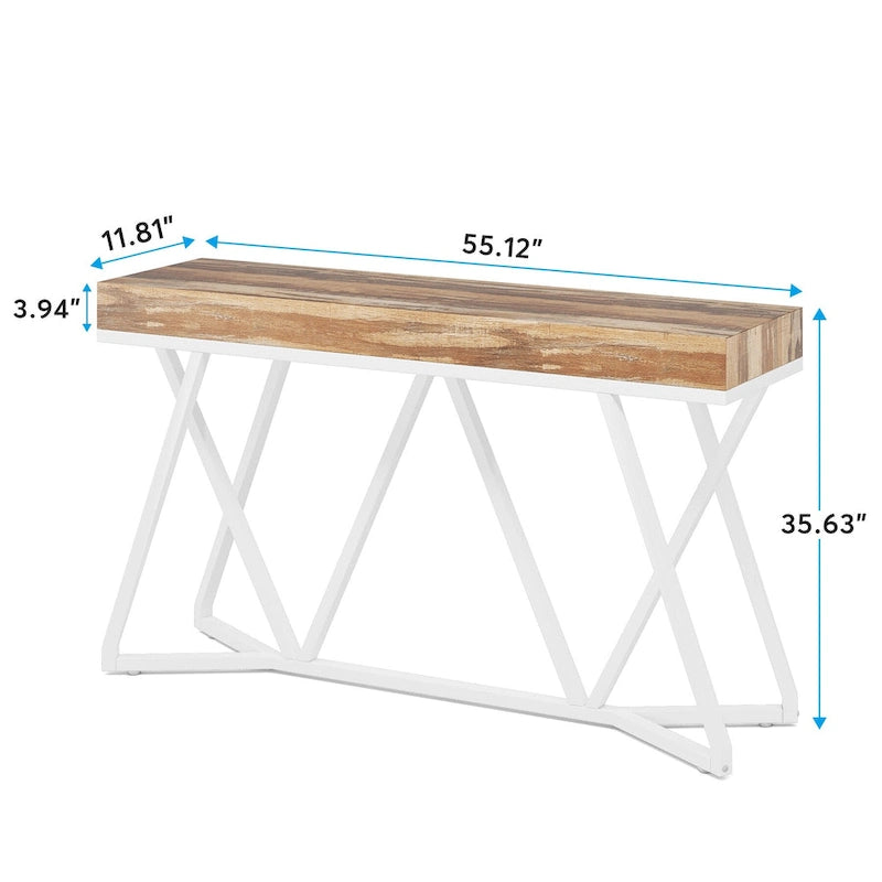 55-Inch Wood-Effect Console Table with Black Metal Legs