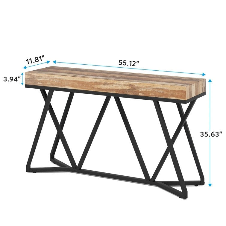 Table console de 55 pouces effet bois avec pieds en métal noir