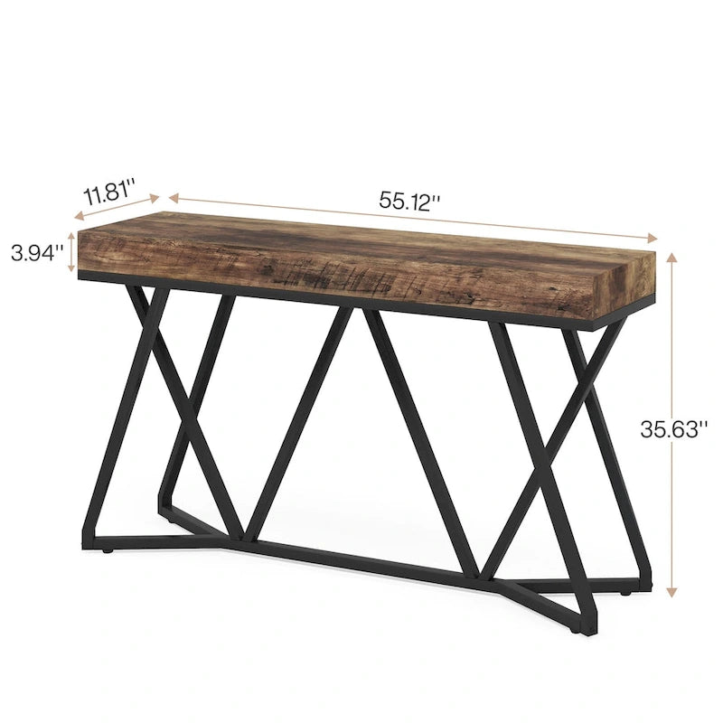 Table console de 55 pouces effet bois avec pieds en métal noir