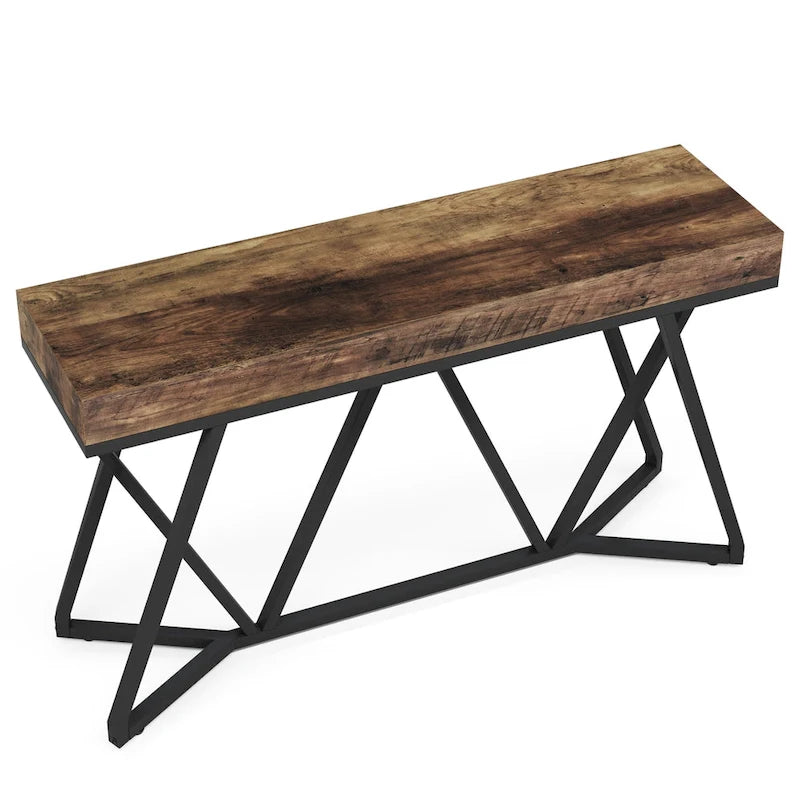 Table console de 55 pouces effet bois avec pieds en métal noir