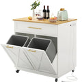 Rolling Kitchen Island with Trash Bin Cabinets and Drawer