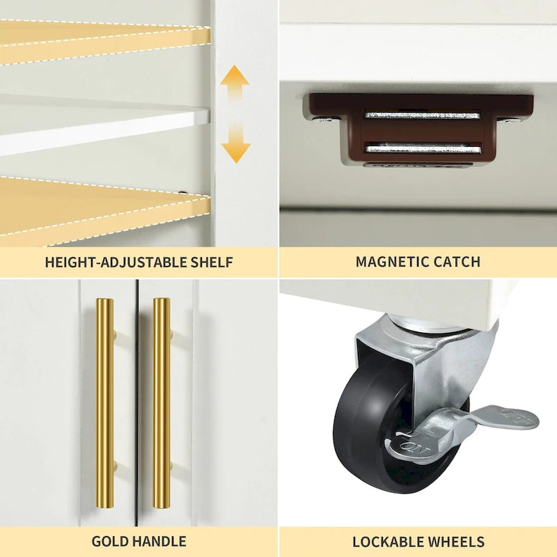 Rolling Kitchen Island with Trash Bin Cabinets and Drawer