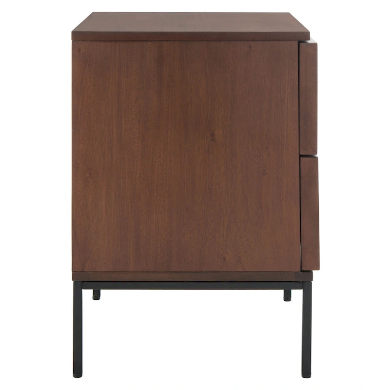 Two-Drawer Rattan Nightstand with Black Frame