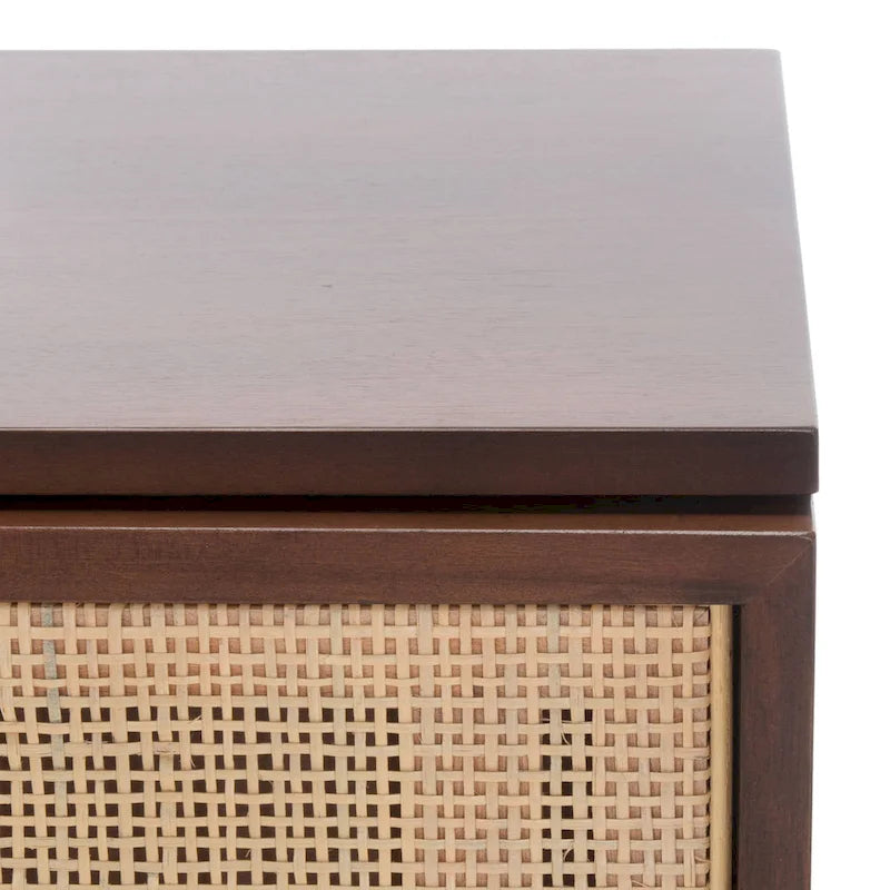 Comodino in rattan a due cassetti con struttura nera