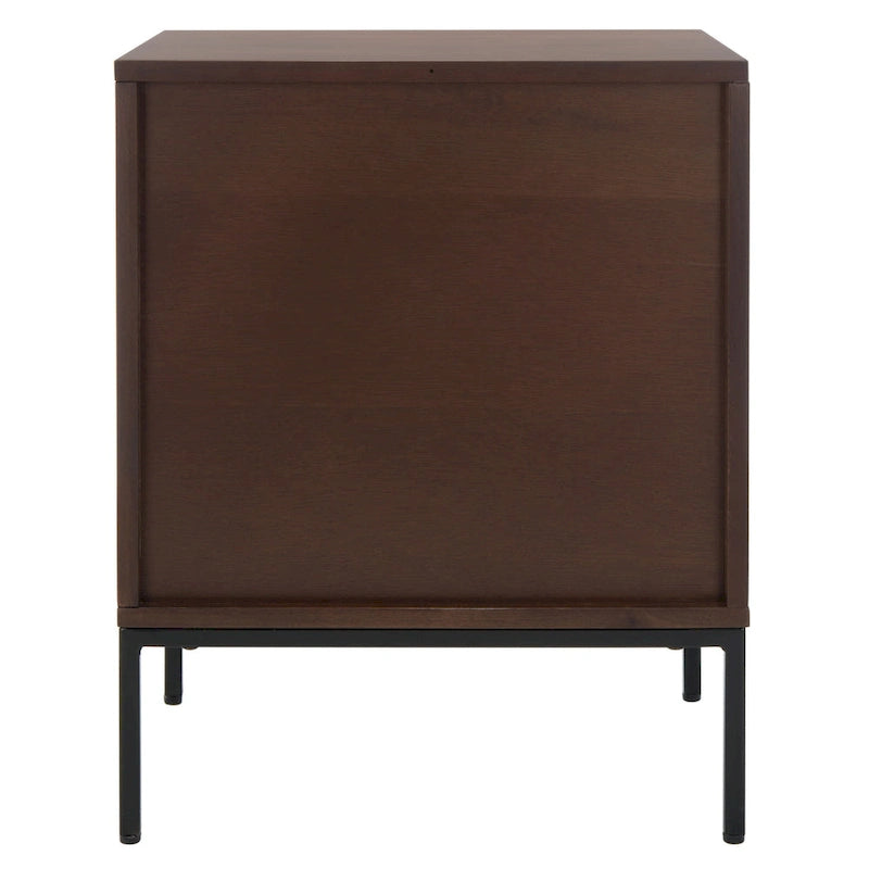 Comodino in rattan a due cassetti con struttura nera