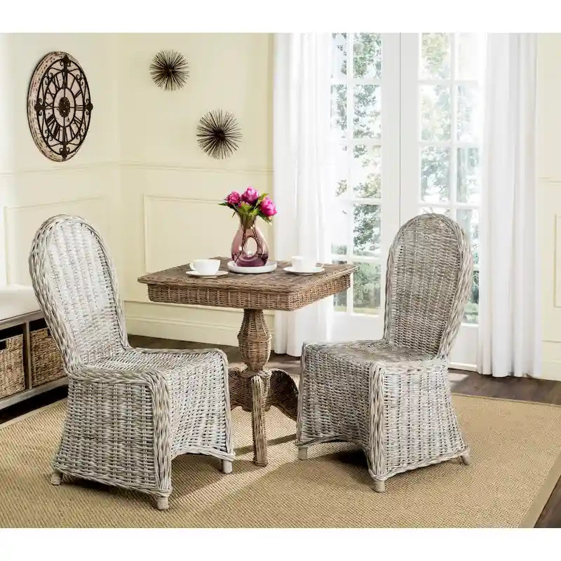 Whitewashed Rattan Dining Chairs, Set of 2