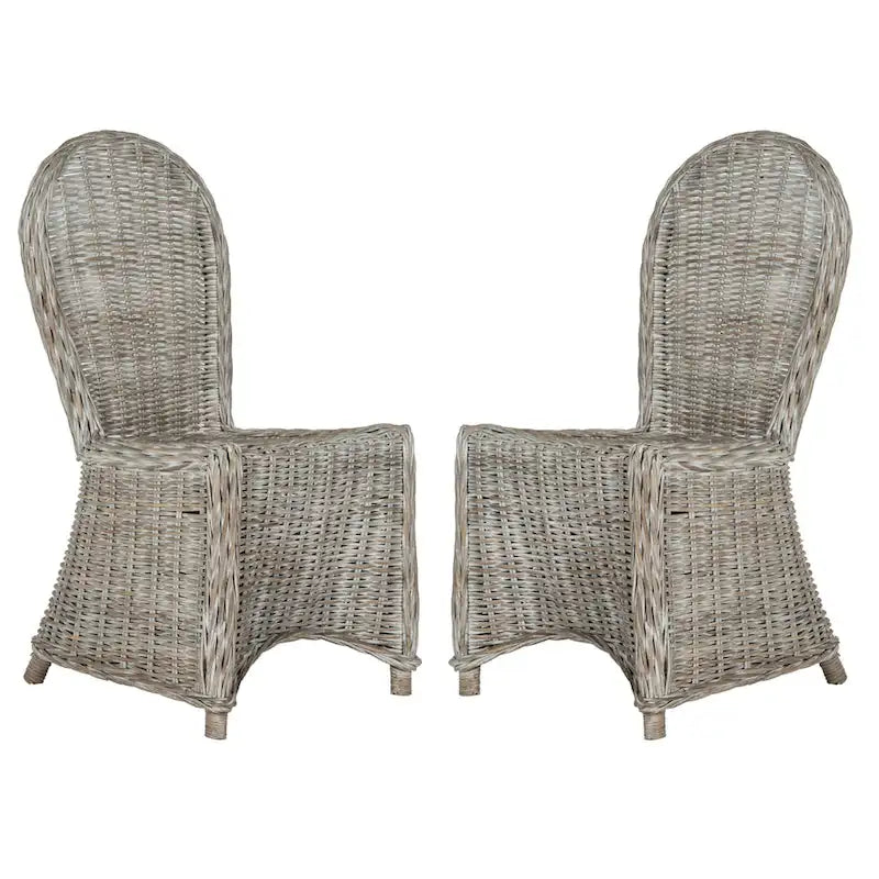 Whitewashed Rattan Dining Chairs, Set of 2