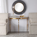 Table console demi-lune avec plateau en marbre et base en fonte