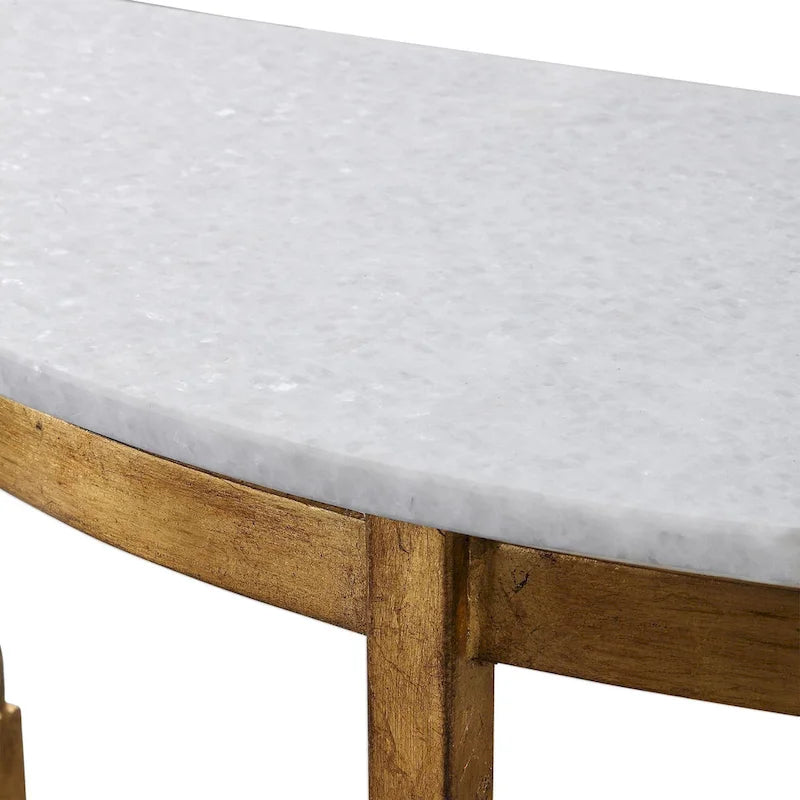 Demilune Marble-Top Console Table with Cast Iron Base