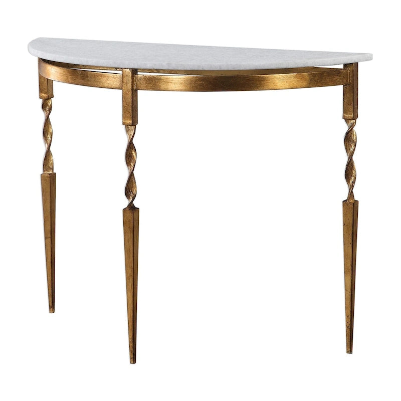 Demilune Marble-Top Console Table with Cast Iron Base