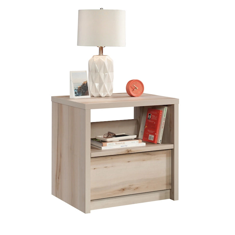 Maple-Tone 1-Drawer Nightstand with Open Shelf