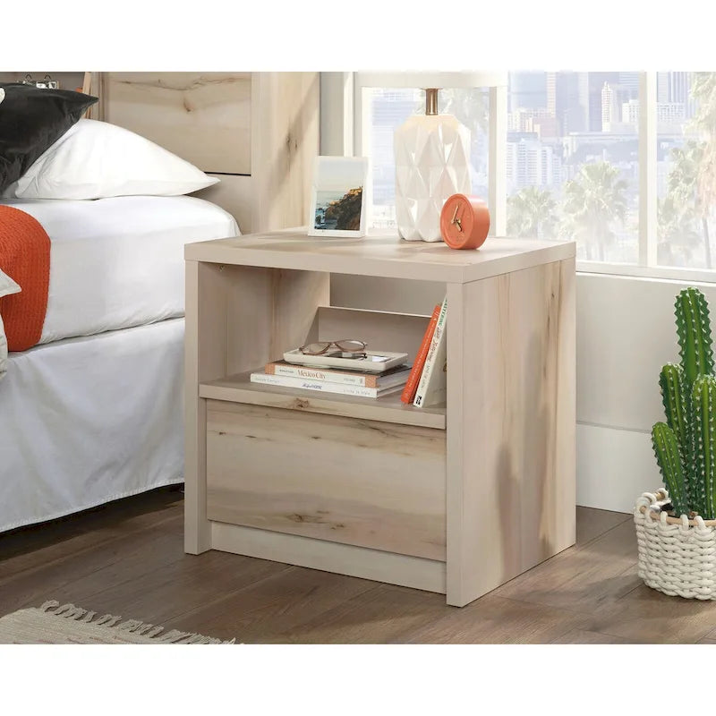 Maple-Tone 1-Drawer Nightstand with Open Shelf