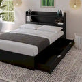 Platform Bed with Bookcase Headboard and Two Drawers