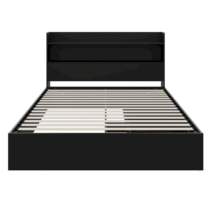 Platform Bed with Bookcase Headboard and Two Drawers