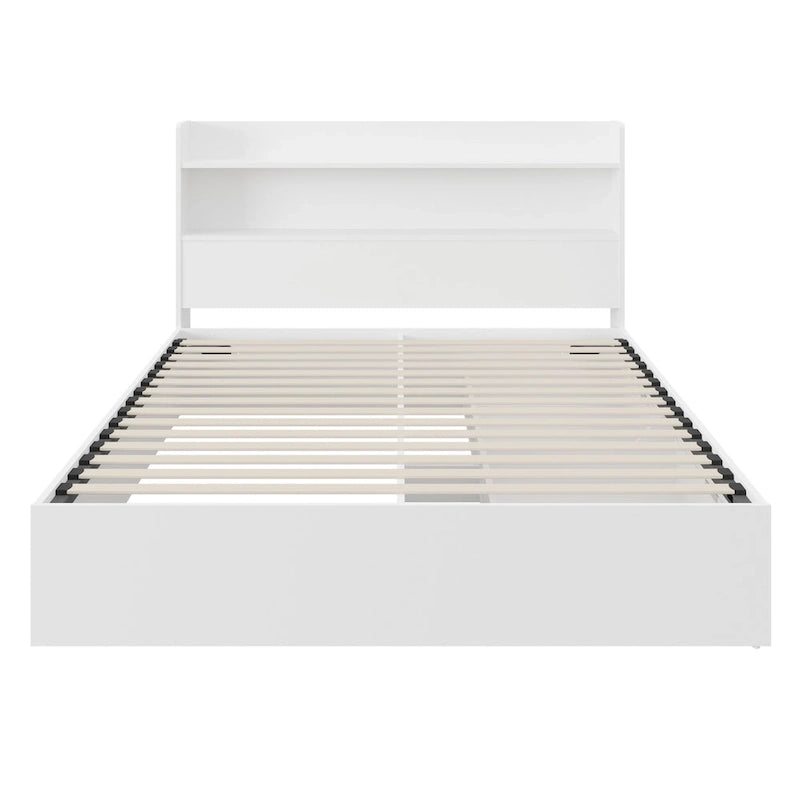 Platform Bed with Bookcase Headboard and Two Drawers