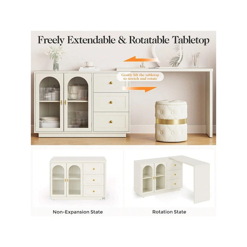 Extendable Corner Vanity with Drawers and Cabinet, No Mirror