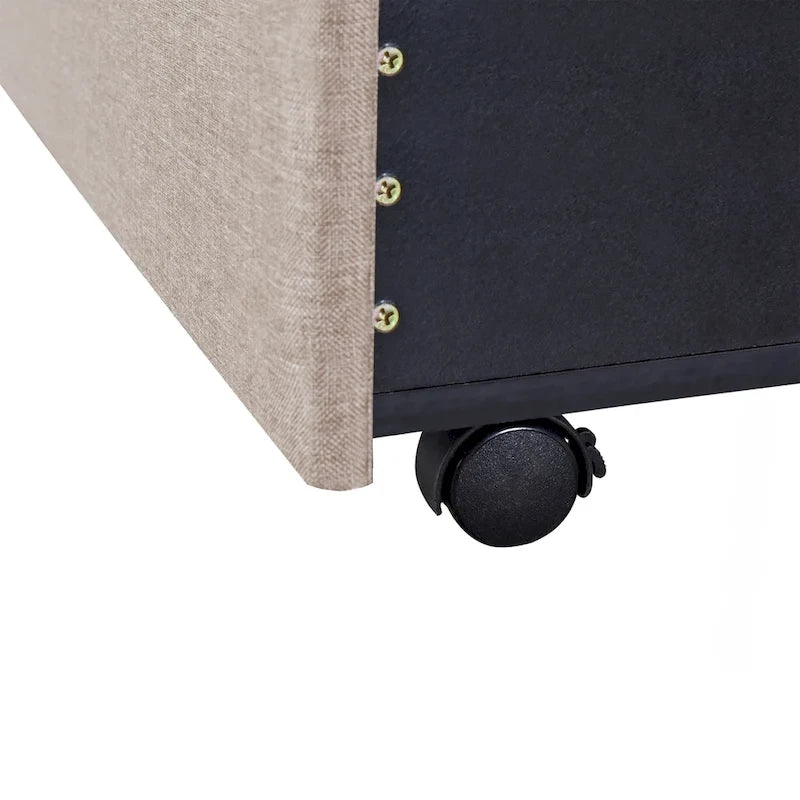 Queen Linen Upholstered Platform Bed with Padded Headboard