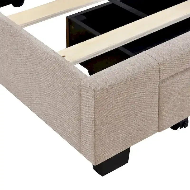 Queen Linen Upholstered Platform Bed with Padded Headboard