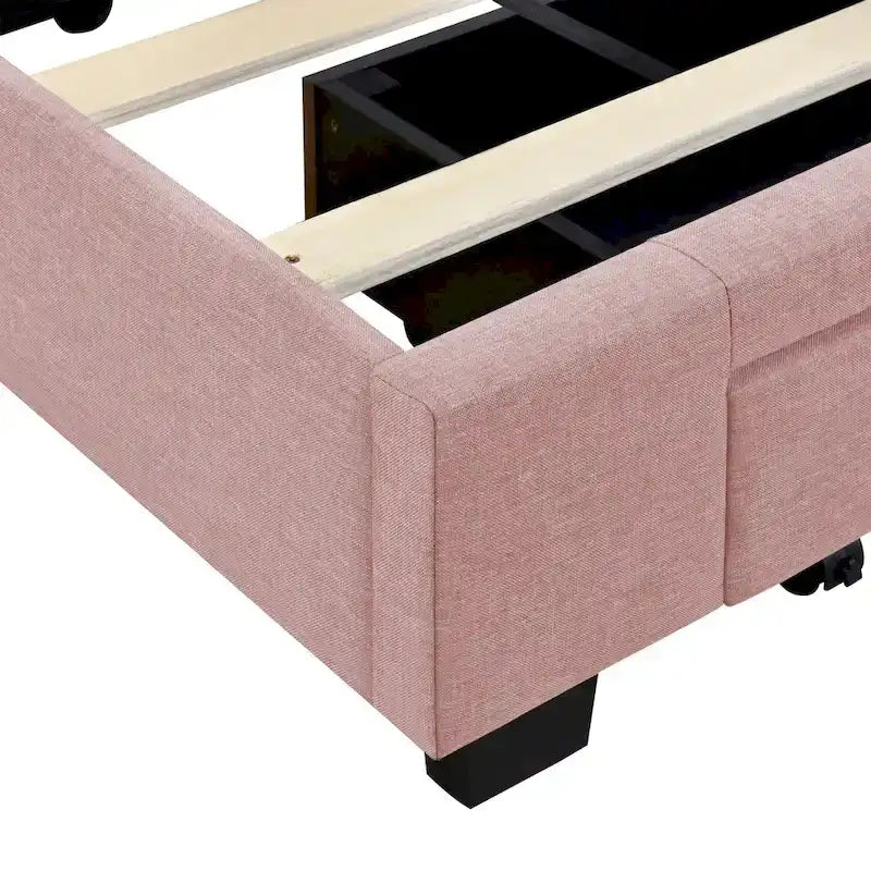Queen Linen Upholstered Platform Bed with Padded Headboard
