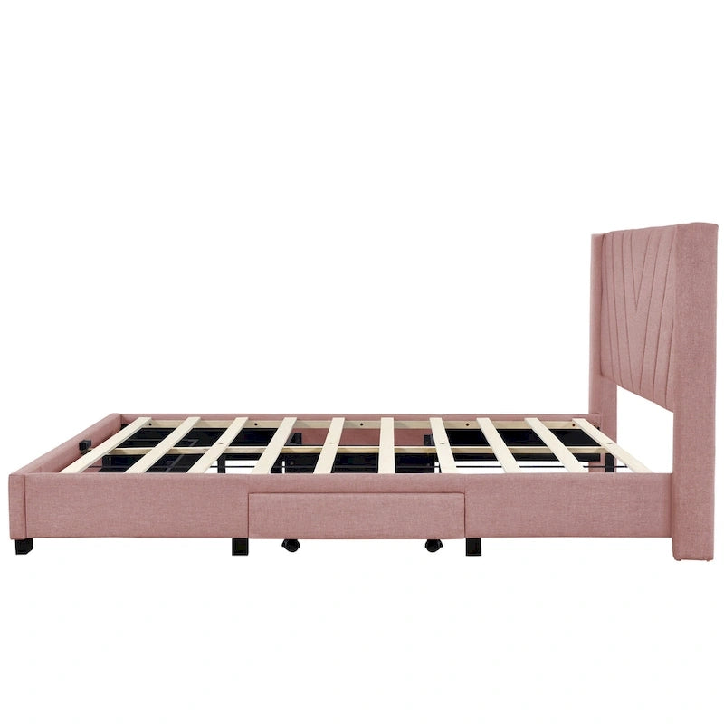 Queen Linen Upholstered Platform Bed with Padded Headboard