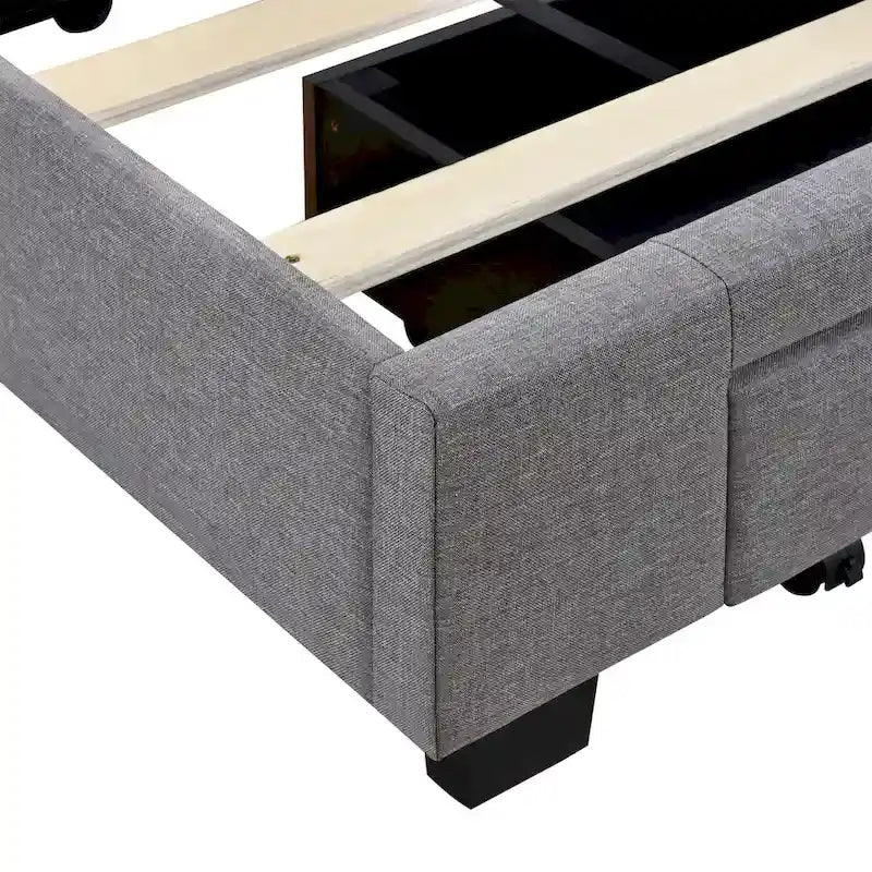 Queen Linen Upholstered Platform Bed with Padded Headboard