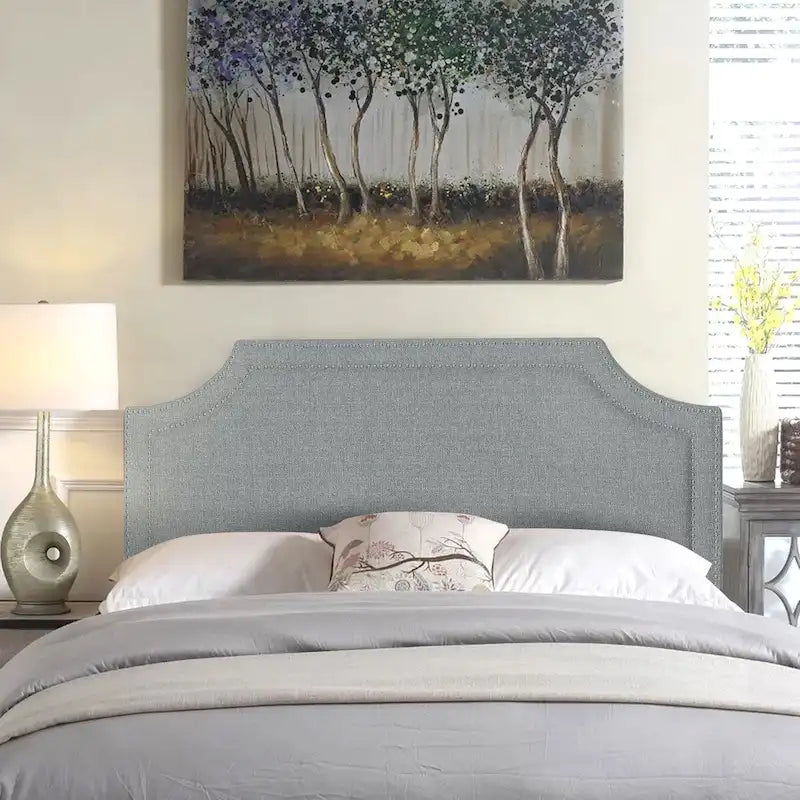 Fabric Upholstered Queen Headboard with Nailhead Trim