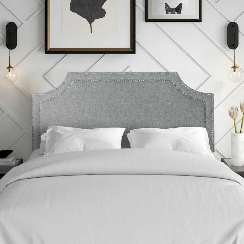 Fabric Upholstered Queen Headboard with Nailhead Trim