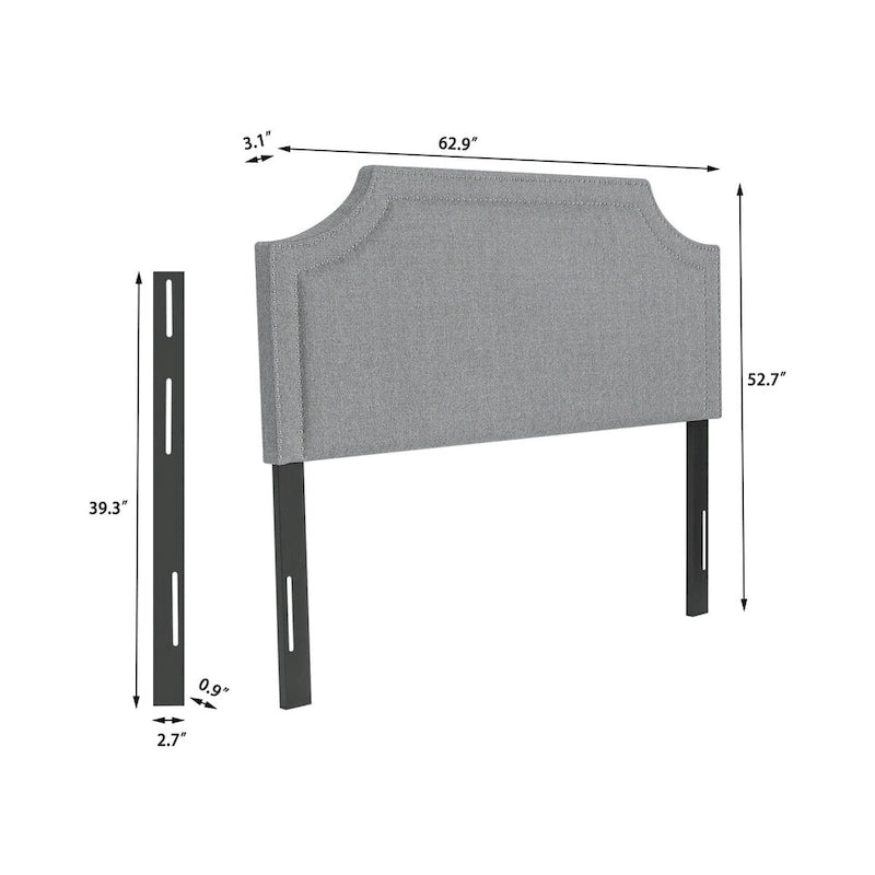 Fabric Upholstered Queen Headboard with Nailhead Trim