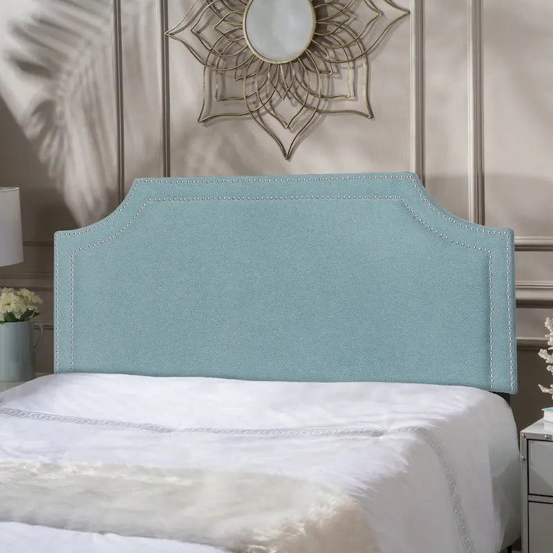 Fabric Upholstered Queen Headboard with Nailhead Trim