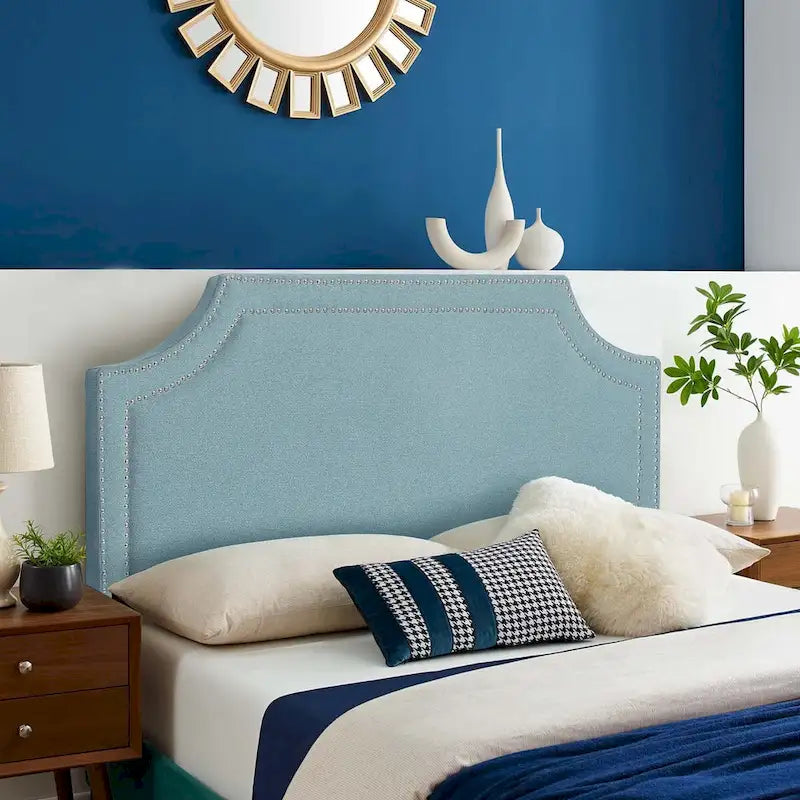 Fabric Upholstered Queen Headboard with Nailhead Trim