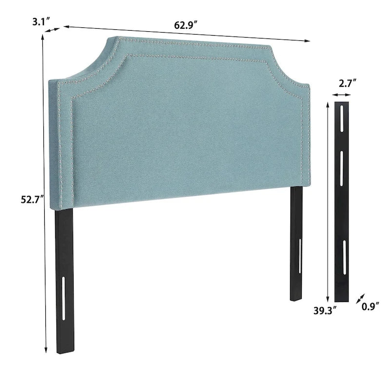 Fabric Upholstered Queen Headboard with Nailhead Trim