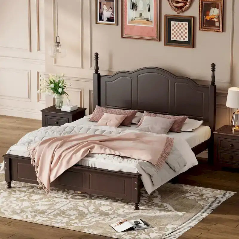 Dark Walnut Wood Platform Bed with Slat Support