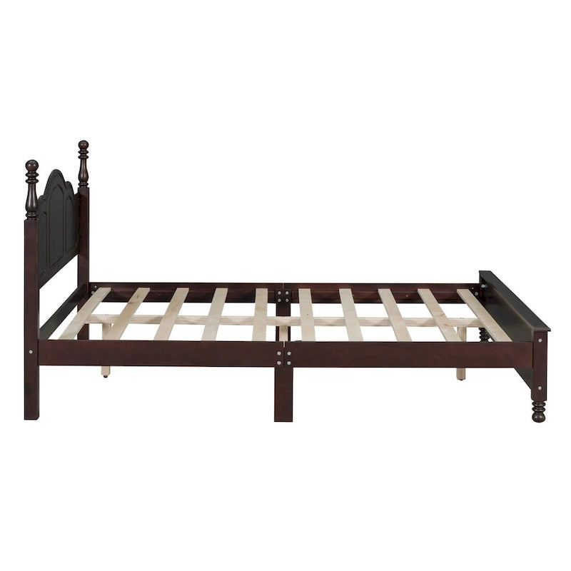 Dark Walnut Wood Platform Bed with Slat Support