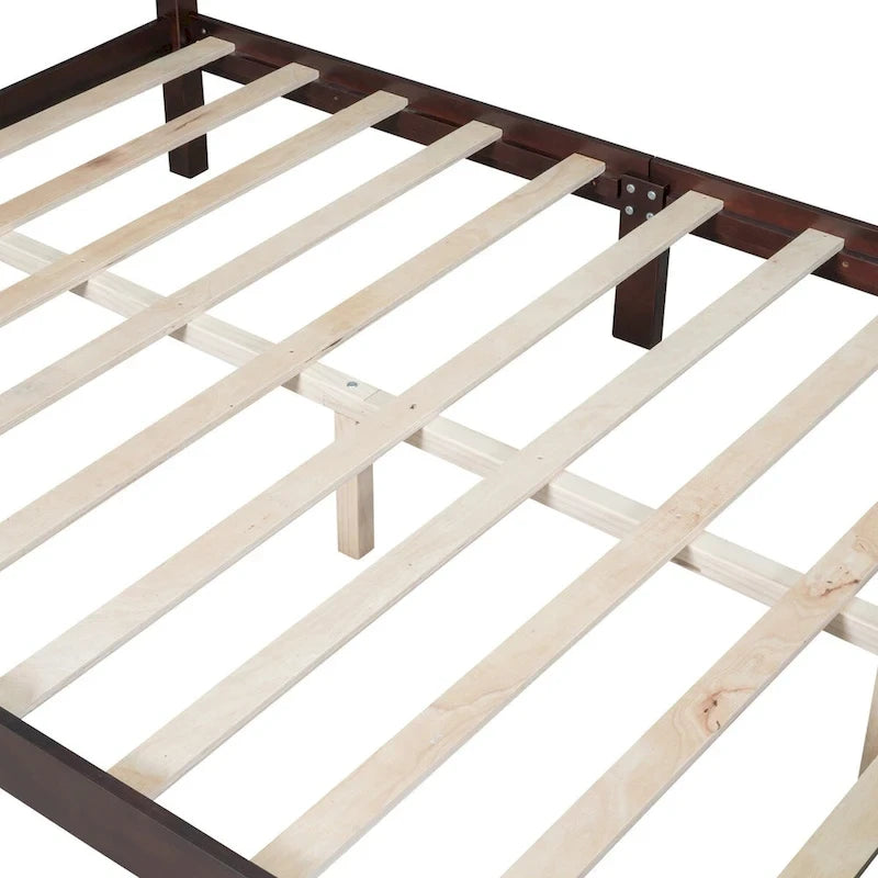 Dark Walnut Wood Platform Bed with Slat Support