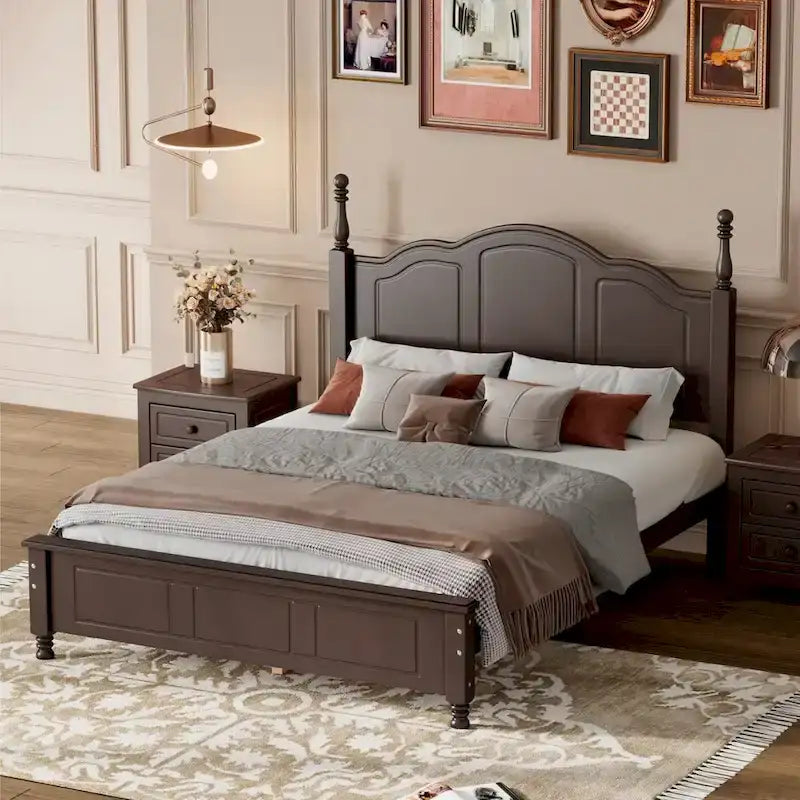 Dark Walnut Wood Platform Bed with Slat Support