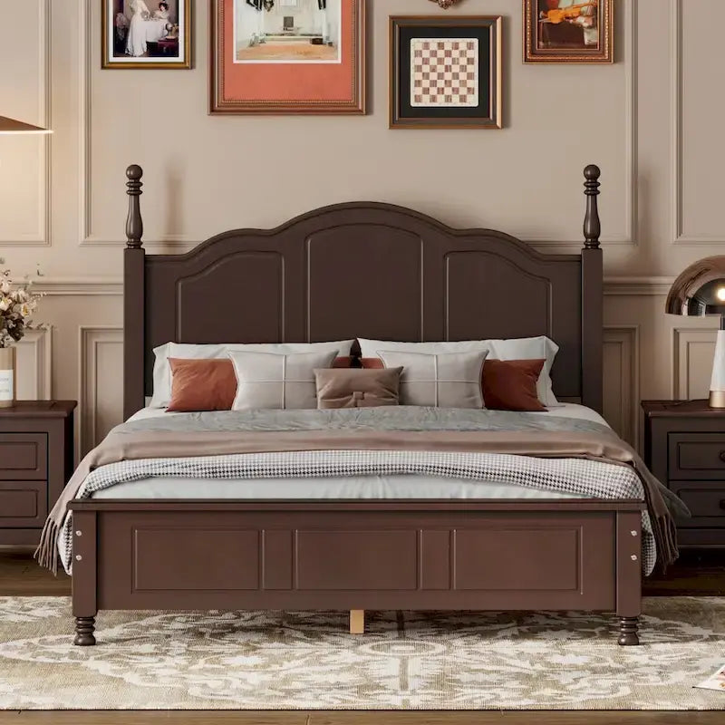 Dark Walnut Wood Platform Bed with Slat Support