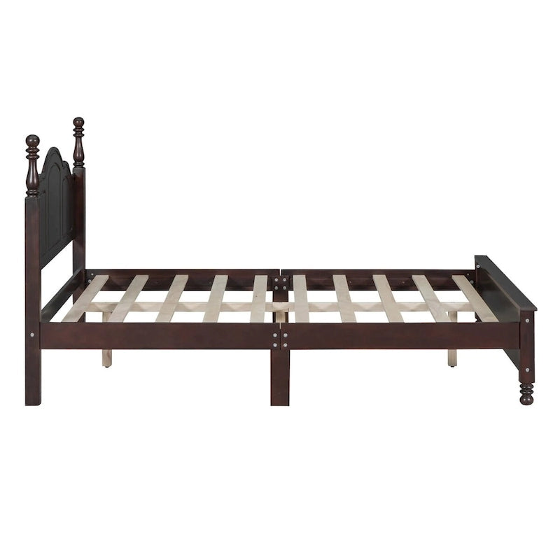 Dark Walnut Wood Platform Bed with Slat Support