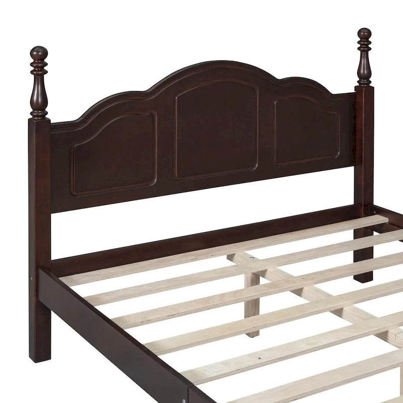 Dark Walnut Wood Platform Bed with Slat Support